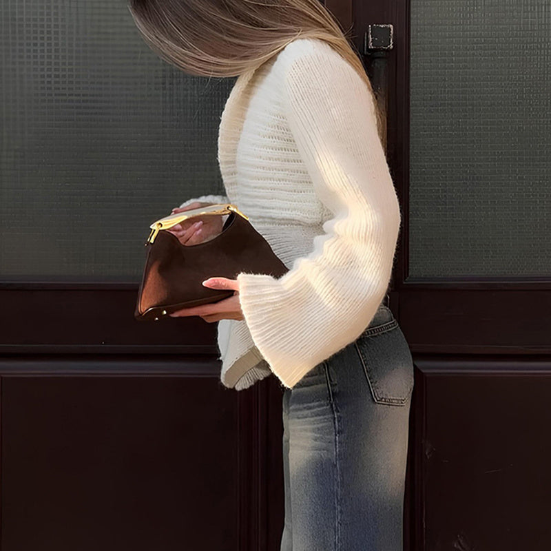 Elegant Irregular Hem Cardigan Sweater For Women Knitted Long Sleeve V Neck Trendy Open Front Sweaters