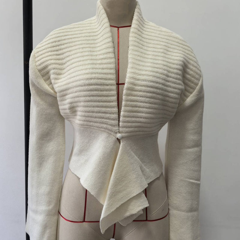 Elegant Irregular Hem Cardigan Sweater For Women Knitted Long Sleeve V Neck Trendy Open Front Sweaters